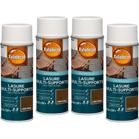 Lasure aérosol Multi-supports - Lot de 4 - Tous types de bois extérieur - Mat Chêne foncé 400 mL - Xyladecor