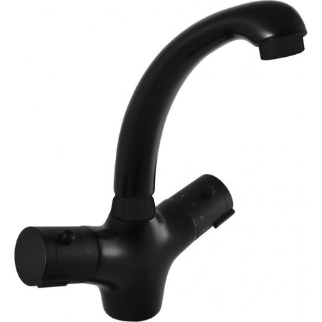Mitigeur lavabo thermostatique en laiton noir mat (1/2)