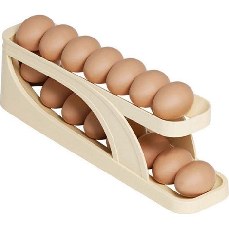 1/2 Boîte à œufs coulissante latérale pour réfrigérateur, deux niveaux, à roulettes automatiques, grande capacité, distributeur d'œufs, porte-œufs pour restaurant/diner (1/4)