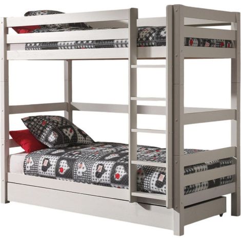 Pack - Lit Superposé Enfant & Tiroir "Pino" 182cm Blanc (1/4)