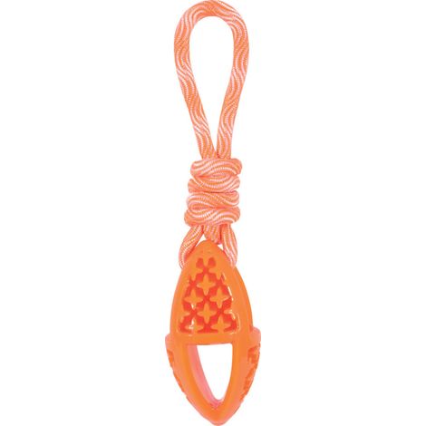 Jouet pour chien ovale en TPR et corde, orange longueur 27.5 cm - animallparadise (1/5)