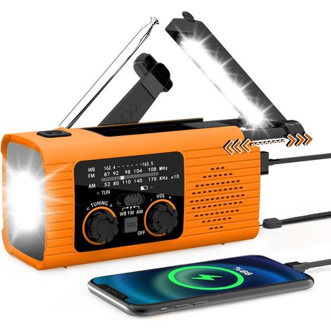 NOAA/AM/FM-Notfallwetterradio mit tragbarer 4000-mAh-Powerbank, USB-Aufladung/Solar/Handkurbel, Taschenlampe, SOS-Alarm, Radios für Outdoor- und Indoor-Camping (1/5)
