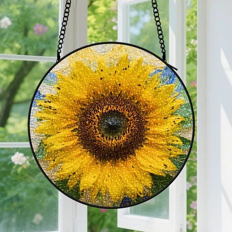 Suspension en vitrail, attrape-soleil minimaliste en verre, décoration porte fenêtre, cadeau Anniversaire pour femme, homme, maman, oncle 9cm (1/5)