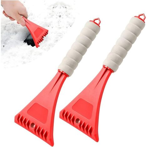 Pelle à neige pour vitres de voiture d'hiver, pelle à glace avec manche souple antidérapant, pelle à glace en plastique, pelle à neige pour voiture, outil d'hiver pour pare-brise (2 pièces - rouge) (1/5)