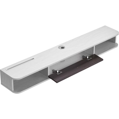 Mophorn Mueble de TV de Pared, Estante Flotante 1400 x 236 x 160 mm con gestión de cables, Armario de Pared para DVD y Decodificador, Soporta hasta 52 kg, Color Blanco