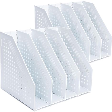 Porte-revues pliable à 4 compartiments, organiseur de bureau en plastique, convient à la maison, au bureau et à la bibliothèque (Gris clair). (1/5)