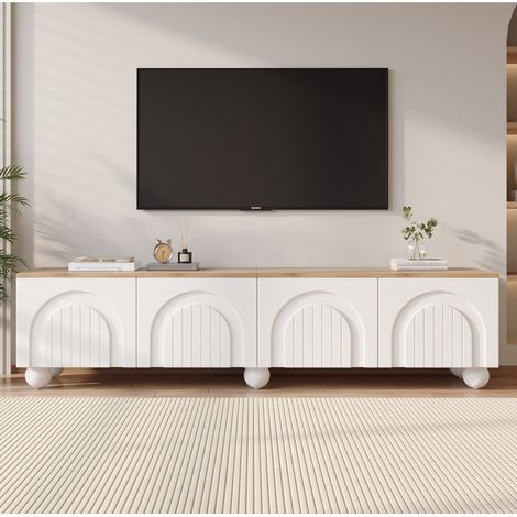 Mobile TV 180x40x45 cm bianco e rovere in MDF con 4 ante e 6 piedini in metallo (1/4)