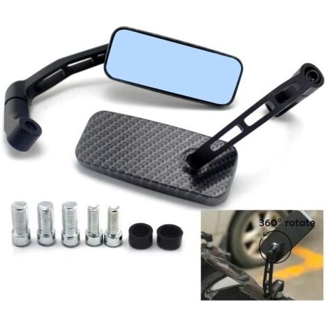 Rétroviseur de conversion de moto entièrement en aluminium, verre bleu, barre carrée courbée (imprimé serpent) (1/4)