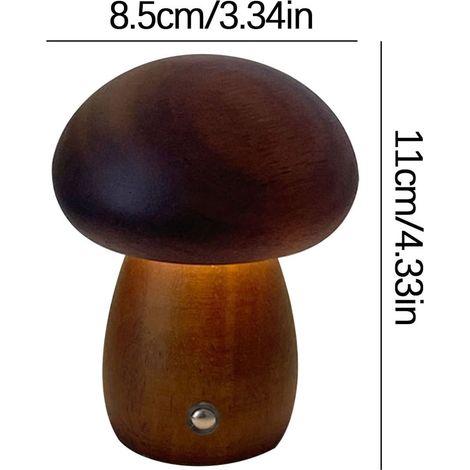 Lampe de bureau créative en forme de champignon, lumière LED à intensité variable (couleur bois de noyer, rechargeable, trois couleurs réglables, luminosité réglable). (1/2)