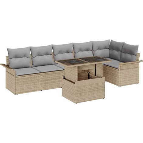 Garden Sofa Set with Cushion 7 pcs Beige Poly Rattan vidaXL (1/5)