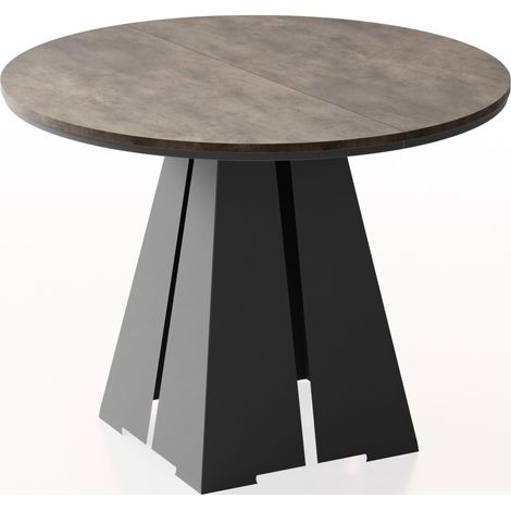 Runder Ausziehbarer Esstisch mit Schwarzem Metallgestell - Moderner Industrieller Tisch für Esszimmer oder Küche - 100 cm bis 180 cm - Made in EU - Chicago Beton