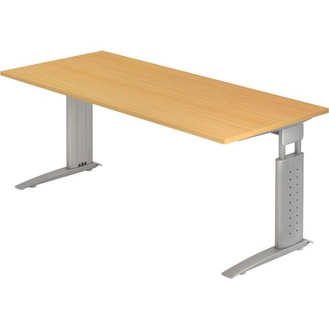 bümö Schreibtisch Serie-U Rechteck: 180 x 80 cm  Buche Silbergrau