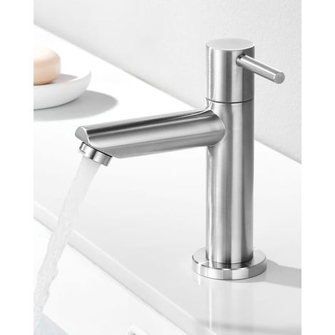 Robinet Lavabo Eau Froide avec Flexible Raccordement, Robinet Lave Main Eau Froide Uniquement avec Bec Hauteur 8.8MM pour Salle de Bain (1/5)