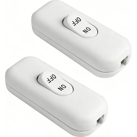 Interrupteur à cordon 2 pôles, interrupteur à câble, interrupteur intermédiaire (6 A 250 V), convient pour tous les types de lampes électriques, lampes de table (2 pièces blanches) (1/5)