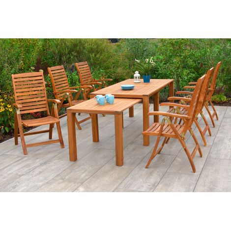 Paraiba Set 7tlg 6 Sessel Flex Tisch 185/370x90/73cm