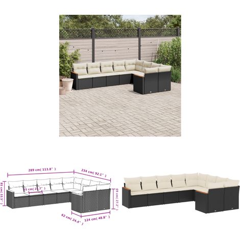 9-tlg. Garten-Sofagarnitur mit Kissen Schwarz Poly Rattan - Gartenmöbel - Rattan Möbel - Outdoor Sofa - Lounge Set - Esszimmergarnitur - Home & Living (1/3)