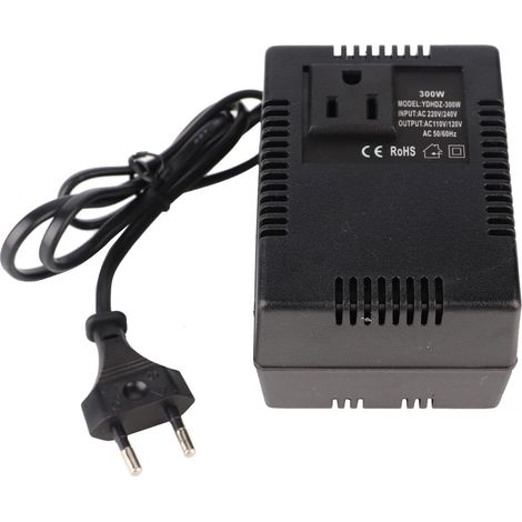 Sollbry Convertidor de enchufe, transformador de potencia de 300 W, convertidor de voltaje de CA de 220 V a 110 V, adaptador de enchufe de viaje para portátiles y cámaras (enchufe de la UE) (1/4)