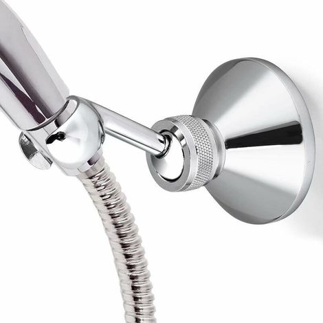 Chrome adjustable shower head holder for wall mounting, compatible with standard shower hoses. (1/5)