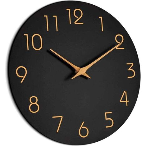 Horloge Murale Moderne 10 Pouces (25cm) Silencieuse - Mécanisme à Quartz sur Piles, Design Décoratif Ronde - Pour Bureau, Salle de Classe, École - Couleur Noir (Réf. F175539)