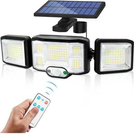 Solaire Lumiere Exterieur Applique Murale Luminaire LED 3 Têtes 192 LEDs Detecteur Mouvement Sécurité Projecteur Eclairage IP65 Etanche Lampe à Énergie Solaire [Classe énergétique A+++] (1/5)