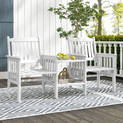 Ensemble de Meubles de Patio 2 Places en Bois de Sapin Salon de Jardin avec 2 Chaises à Lattes Table Basse Blanc (1/5)