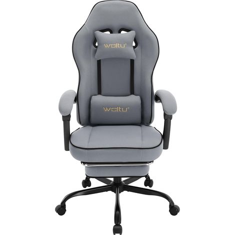 WOLTU Sedia Gaming con MassaggioSedia da Gaming con Poggiapiedi TelescopicoPoggiatesta e Supporto Lombare Tessuto a rete, Grigio (1/5)