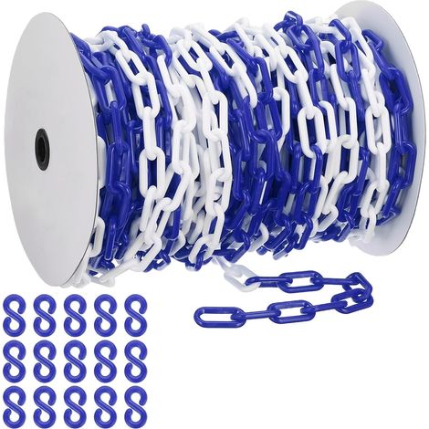 Chaîne plastique bleu/blanc, 131 pieds 8mm Chaîne barrière sécurité plastique pour le contrôle foule, le stationnement, clôture, décoration chantier construction (1/5)