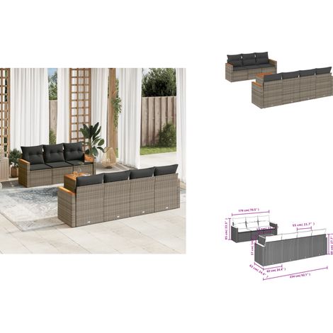 8-tlg. Garten-Sofagarnitur mit Kissen Grau Poly Rattan - Gartenmöbel - Outdoor Möbel - Rattan Sofa Set - Lounge Set - Esstisch (1/3)
