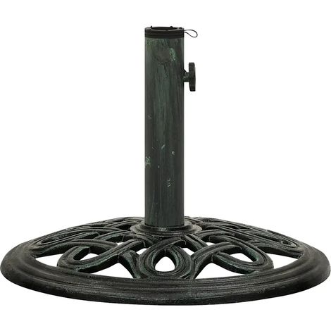 Socle de parasol robuste avec adaptateur extérieur 40 x 40 x 32 cm en fonte verte (1/5)