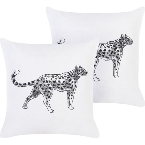 Conjunto de 2 cojines de algodón blanco negro 45 x 45 cm poliéster animal Marula
