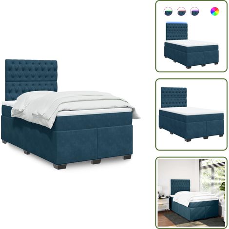 Boxspringbett mit Matratze Blau 120x200 cm Samt - Boxspringbett - Doppelbett - Blau - Samt - Federkernmatratze (1/5)