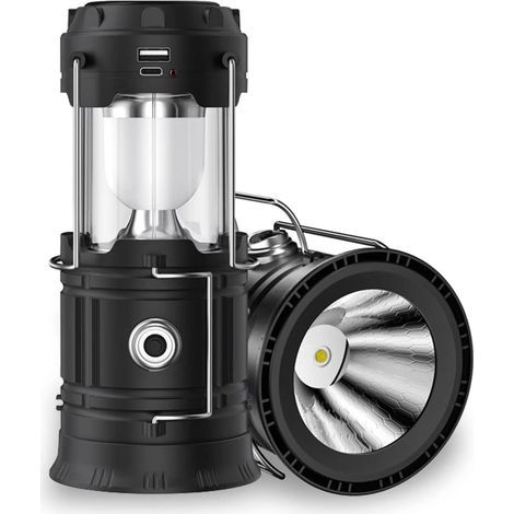 Lampe de camping solaire, lampe de poche étanche, rechargeable par USB, portable, tente, urgence, randonnée (1/4)