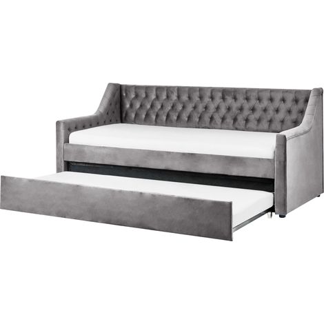 Trundle Bed Velvet MONTARGIS 90 x 200 cm (EU Single) Light Grey (1/5)