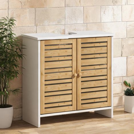 Meuble de salle de bain branco e Madeira en bambu e MDF (1/5)