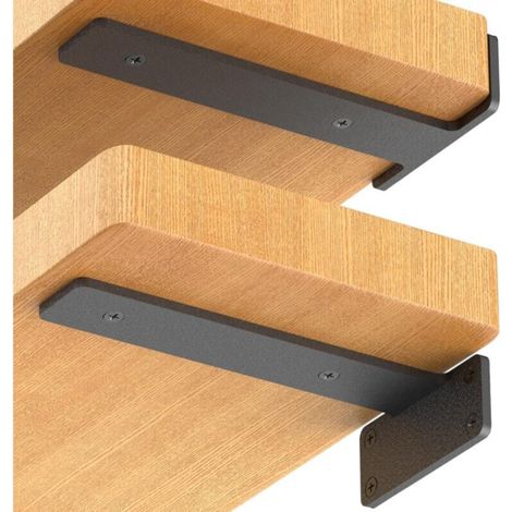 Set of 4 floating shelf brackets, heavy-duty 25cm industrial brackets, black metal L-shaped brackets for shelves (0.6cm thick) (1/5)
