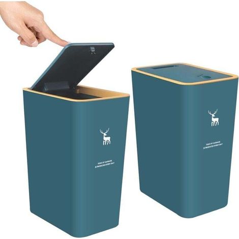 Poubelle plastique avec couvercle pression – Lot de 2, 15 L, vert, résistante aux animaux, idéale salle de bain et cuisine