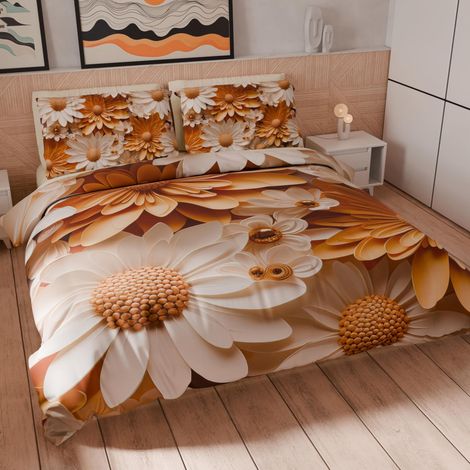 Housse de Couette 2 Places 200x220 cm 2 Taies 80x80 cm Incluses, Parure en Microfibre Imprimée Floral 05 2 (1/5)