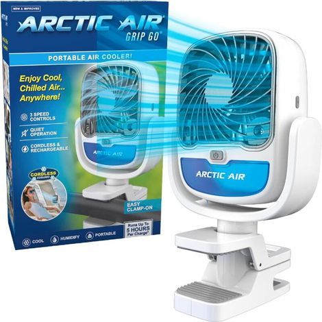 Tragbarer, kabelloser Ventilator mit 3 Geschwindigkeitsstufen, Universalklemme, 360°-Drehung, USB-Aufladung, 5 Stunden Akkulaufzeit, für Zuhause, Büro, Auto usw., weiß