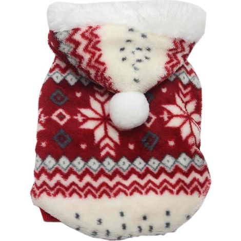 Abbigliamento di Natale per cani, felpa con cappuccio in velluto, giacca/gilet con motivo a fiocco di neve, colore rosso, taglia grande (1/3)