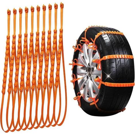 Chaîne à Neige pour Voiture,Chaînes à Neige 10 Pcs,Chaînes de Pneus d’hiver Réglables Universelles,pour moto,voiture,vélo (1/4)