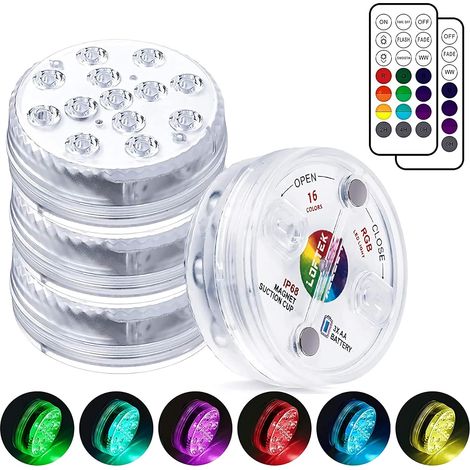 Projecteurs LED submersibles avec télécommande, 13 projecteurs LED pour piscines enterrées et hors-sol, fixation par aimants et ventouses, 16 couleurs-AquaForge