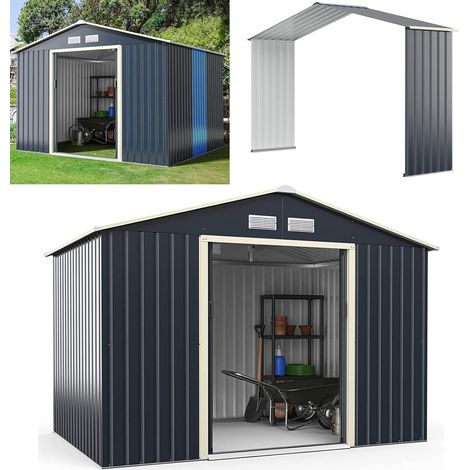 COSTWAY Geraetehaus Metall, Erweitert-277 x 255 x 202 cm, Geraeteschuppen abschliessbar, Gartenhaus mit 4 Luftschlitzen & Schiebetür, Garten Schuppen für Rasenmaeher Fahrraeder, Metallschuppen Outdoor (1/5)