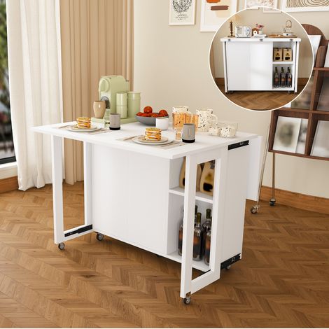 Isola da cucina pieghevole 105x100x75 cm in legno bianco salvaspazio FloraGrace (1/5)