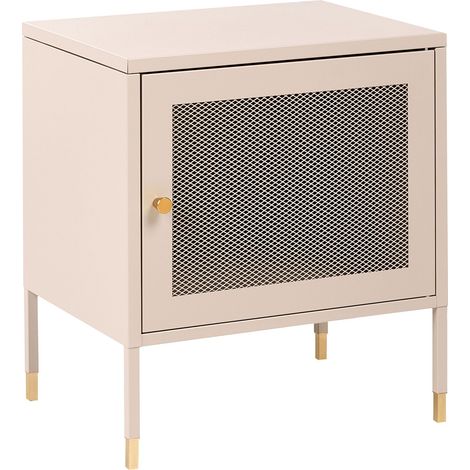 Bedside Table Beige Steel Powder Coated Mesh Door Nightstand Industrial Design Bedroom Storage Furniture OSSETT (1/5)