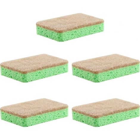 Lot de 5 éponges à vaisselle, chiffons absorbants et sans huile, éponges à vaisselle, réutilisables, accessoires de cuisine, verts (1/5)