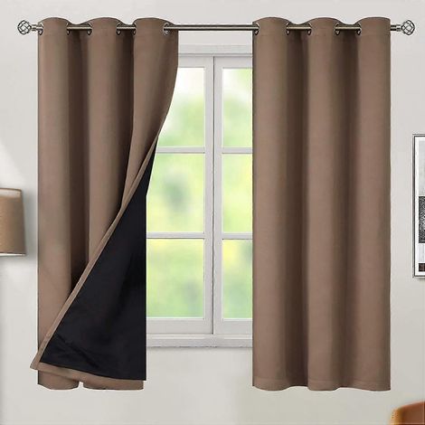 Rideaux occultants thermiques isolants à 100 % pour chambre à coucher avec doublure noire, rideaux à œillets double couche occultants et antibruit (2 panneaux) (1/5)