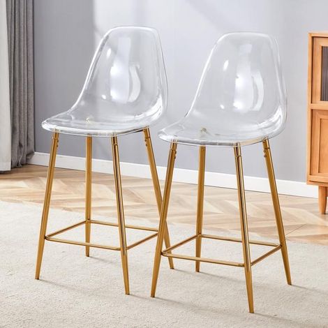 Chaise de Cuisine 2 pièces design moderne transparence coque d’assise en acrylique cadre métal coloris argent or et noir (1/5)