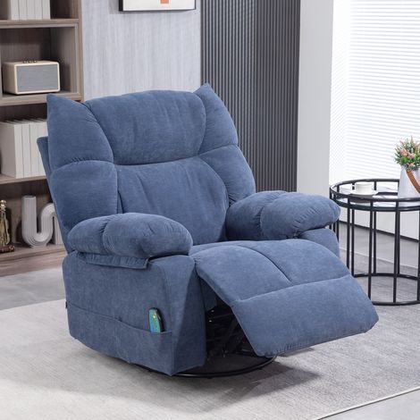 Fauteuil de massage chauffant et inclinable. Pivotant. Supporte jusqu'à 150 kg. Structure en métal. 98 x 90 x 98 cm. Bleu. (1/5)