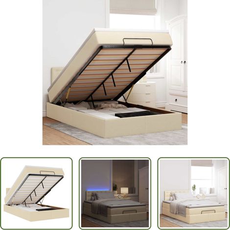 vidaXL LED-Beleuchtung - Ottoman-Bett mit Matratze & LEDs Creme 120x200 cm Stoff (1/5)