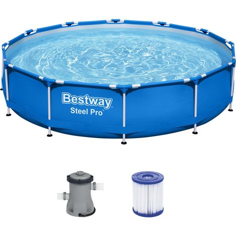 Bestway – Piscine hors sol Steel Pro Frame 366x76 cm – Capacité 6.473L – Paroi TriTech™ – Pompe Flowclear™ incluse – Montage rapide sans outil (1/5)